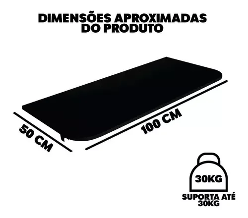 Mesa Dobrável de Parede 100x50 Cozinha Sala Quarto Preto - 6