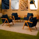 Ver imagem 5 de Kit 4 Poltrona Sala Decorativa Stella Estofada Linho Azul Base Madeira Castanho - Arkell