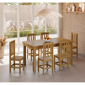Conjunto Mesa de Madeira Maciça Nogueira 160x88+ 6 Cadeiras Sfa