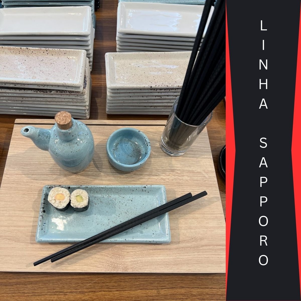 Kit 50 Jarra Porta Shoyu Sushi Azul Mesclado com Rolha Prattos - 6