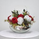 Ver imagem 1 de Arranjo de Mesa Flores Rosas Vermelhas no Vaso Prata