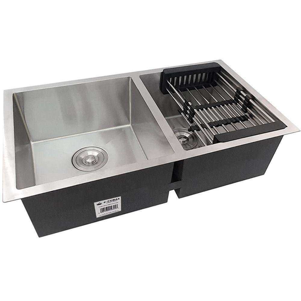 Cuba Dupla Quadrada Inox 304 Gourmet 9040 Assimétrica Com Acessórios