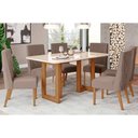 Ver imagem 1 de Conjunto: Mesa Sala Jantar Yara C/ Tampo Madeirado C/ Vidro Curvo 160x90cm e 6 Cadeiras Eloa Nature/