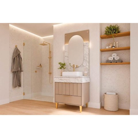 Conjunto Banheiro c/Espelho Riviera/Gales 70cm Capuccino MGM