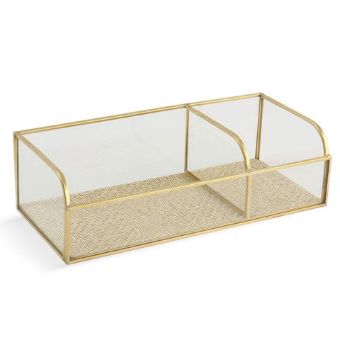 Porta Objetos Decorativo em Vidro e Metal Dourado 22cm Kv0324 Btc