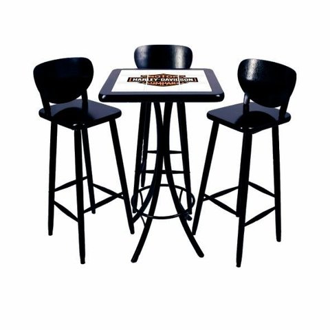 Jogo Mesa Quadrada Alto 60 X 60 Cm para Cozinha Preto Harley 3 Lugares
