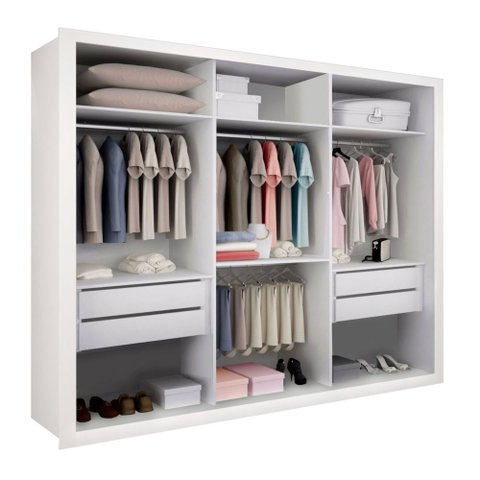 Closet Casal sem Portas 4 Gavetas Paris -Mt- Rei de Casa Branco
