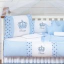 Ver imagem 2 de Kit Berço Completo com Duas Proteções Laterais para Menino 12 Pç Coroa Principe Azul Claro com
