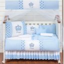 Ver imagem 1 de Kit Berço Completo com Duas Proteções Laterais para Menino 12 Pç Coroa Principe Azul Claro com