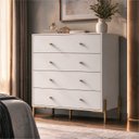 Ver imagem 1 de Cômoda 4 Gavetas 100% MDF com Pintura UV e Pés em Metal 95x89x45cm Branco Fosco