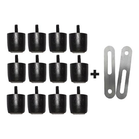 12 Pés Jr 4 Cm P/ Cama Box Baú Queen King + 2 Chapas União