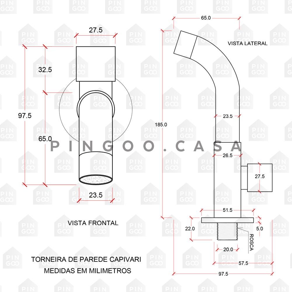 Torneira Para Tanque de Parede Capivari Pingoo.casa - Preto - 5