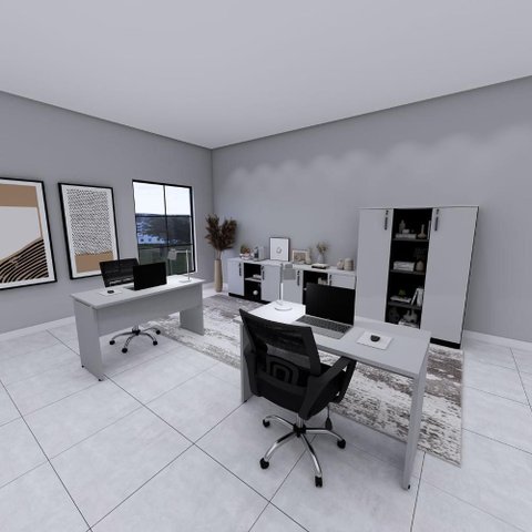 Mesa Retangular Escritório 120cm X 60cm Pé Painel F5 Office Cor:cinza