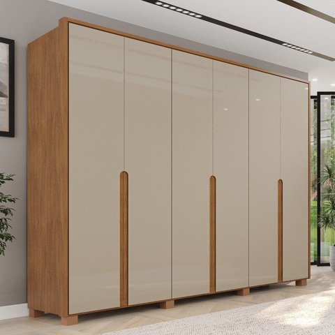 Guarda-Roupa Casal 6 Portas 6 Gavetas 100% MDF Lizz Off White/Cedro
