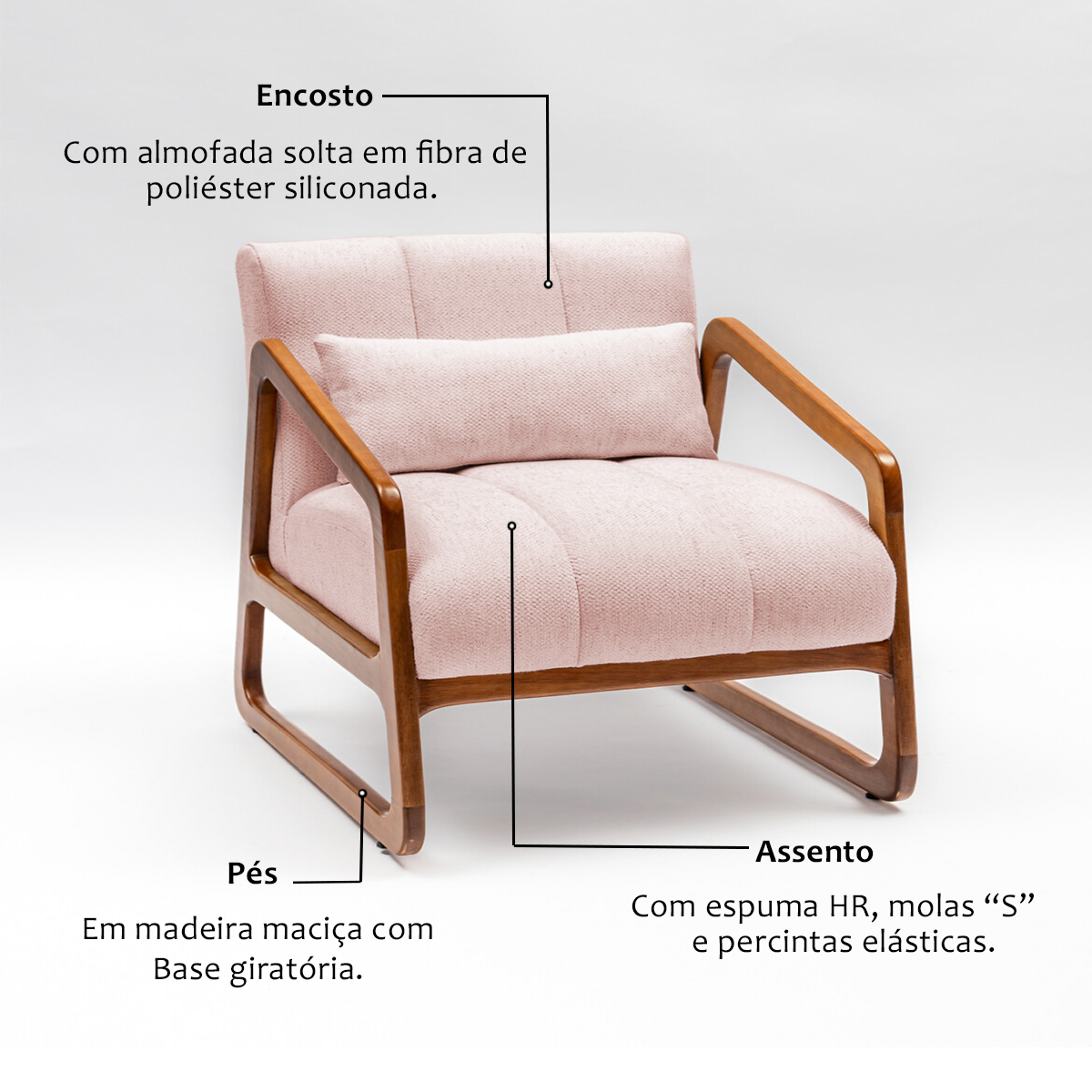 Poltrona Decorativa em Veludo Rosé Gena - 3