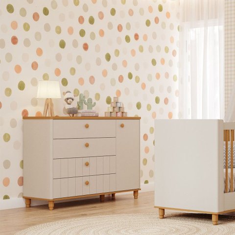 Cômoda de Bebê Cupcake 1 Porta 4 Gavetas 100% MDF Off White/Nature - Permobili