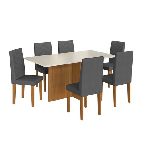 Conjunto Sala de Jantar 1 Mesa Tampo MDF Retangular com 6 Cadeiras Monaco Cinza/Freiijo