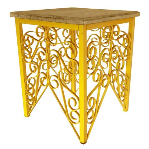 Banquinho De Ferro para Sala Varanda Moderno Madeira de Demolição - Amarelo