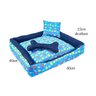 Caminha de Cachorro Pequena Azul Estampada 40cm x 40cm com Almofadas + Colchonete Pet 90cm x 70cm - 2
