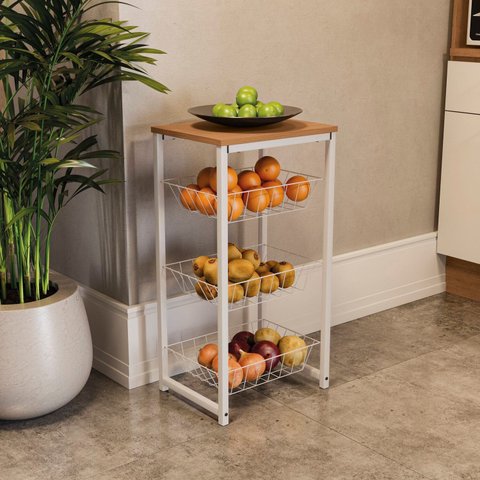 Fruteira para Cozinha com 3 Cestos 75x39cm Marrom/Canela Branco