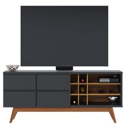 Rack Bancada Noronha 1.8 com Painel para Tv Suspenso Extensivo Leme Preto Acetinado Noce Milano - Co - 2
