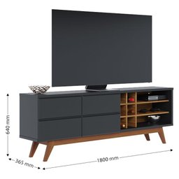 Rack Bancada Noronha 1.8 com Painel para Tv Suspenso Extensivo Leme Preto Acetinado Noce Milano - Co - 3