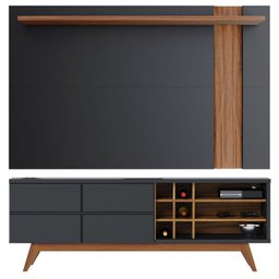 Rack Bancada Noronha 1.8 com Painel para Tv Suspenso Extensivo Leme Preto Acetinado Noce Milano - Co - 1