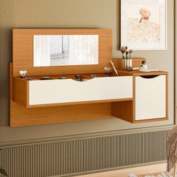 Penteadeira Suspensa Camarim com Espelho Blush Escrivaninha Maquiagem Premium Cor Cinamomo/off White - 2