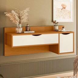Penteadeira Suspensa Camarim com Espelho Blush Escrivaninha Maquiagem Premium Cor Cinamomo/off White - 3