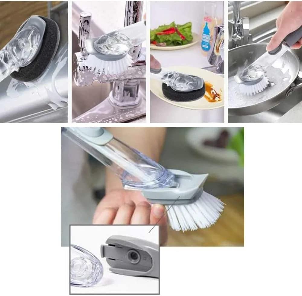 Escova de Limpeza 2 em 1 Dispenser Detergente Lava Louça - 8
