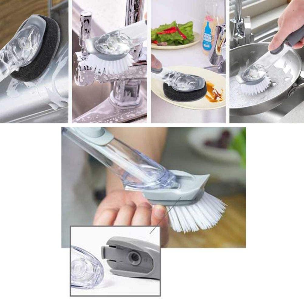 Escova de Limpeza 2 em 1 Dispenser Detergente Lava Louça - 7