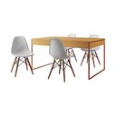 Ver imagem 2 de Mesa Jantar Industrial Retangular Filadélfia Canela 137x90cm Base Cobre com 4 Cadeiras Brancas Eiffe