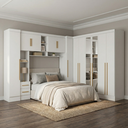 Ver imagem 1 de Guarda Roupa Casal Modulado 4 Peças 12 Portas 5 Gavetas com Espelho e Cabeceira 100% MDF Smart Branco