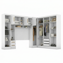 Ver imagem 5 de Guarda Roupa Casal Modulado 4 Peças 12 Portas 5 Gavetas com Espelho e Cabeceira 100% MDF Smart Branco
