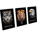 Ver imagem 2 de Kit 3 Quadros Decorativo Dedicação Fé Persistência em Cores Lobo Leão Águia Sala Quarto Casa Escritó