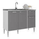 Ver imagem 2 de Balcão de Cozinha Gabinete Pia 105cm 3 Portas 1 Gaveta Siena Multimóveis Mp2190 Branco/lacca Fumê