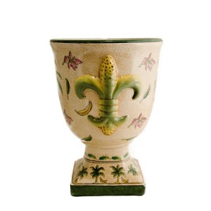 Arte Cerâmica da China: Vaso Taça com Design Tropical para Colecionar