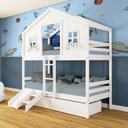 Ver imagem 1 de Beliche Casinha Dos Sonhos com 02 Gavetas Kit Escada/ Escorregador Madeira Maciça Branco