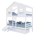 Ver imagem 2 de Beliche Casinha Dos Sonhos com 02 Gavetas Kit Escada/ Escorregador Madeira Maciça Branco