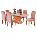 Ver imagem 2 de Mesa de Jantar 6 Lugares Mira Mel/Veludo Rosa/Off White - Viero Móveis