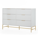 Ver imagem 2 de Cômoda Square para Quarto Grande 6 Gavetas Pés de Metal 138cm Off White Dourado Casavee