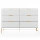 Ver imagem 1 de Cômoda Square para Quarto Grande 6 Gavetas Pés de Metal 138cm Off White Dourado Casavee