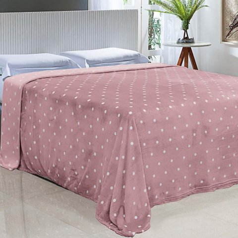 Cobertor Casal Toque de Seda Poá - Niazitex Azul/Branco
