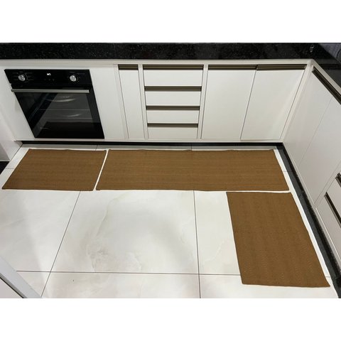 Jogo Rústico 3 Peças 1 Passadeira + 2 Tapetes Marrom