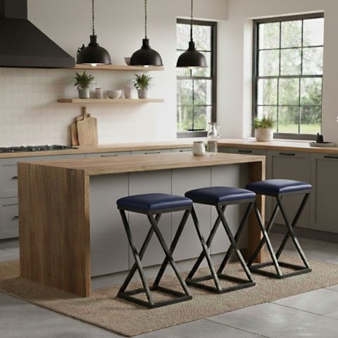 Kit 3 Banqueta Baixa Cozinha Bar 50 Cm Balcão Gourmet Corino:azul Marinho