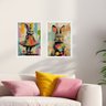 Kit 2 Quadros Arte Casal de Coelhos - Pop Art 33x24cm - com Vidro:moldura Branca - 1