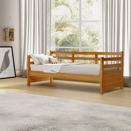 Sofá Cama Enjoy Mona Vintage em Madeira Maciça Imbuia Acompanha Nicho - 1