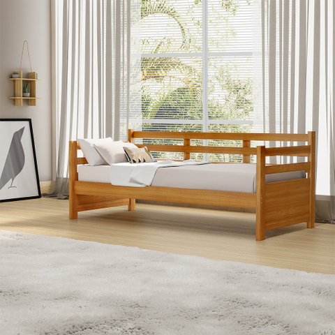 Sofá Cama Enjoy Mona Vintage em Madeira Maciça Imbuia Acompanha Nicho