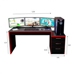 Kit 2 Peças Mesa Escrivaninha Gamer e Estante 5 Prateleiras - 2