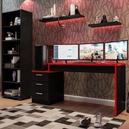 Kit 2 Peças Mesa Escrivaninha Gamer e Estante 5 Prateleiras - 1